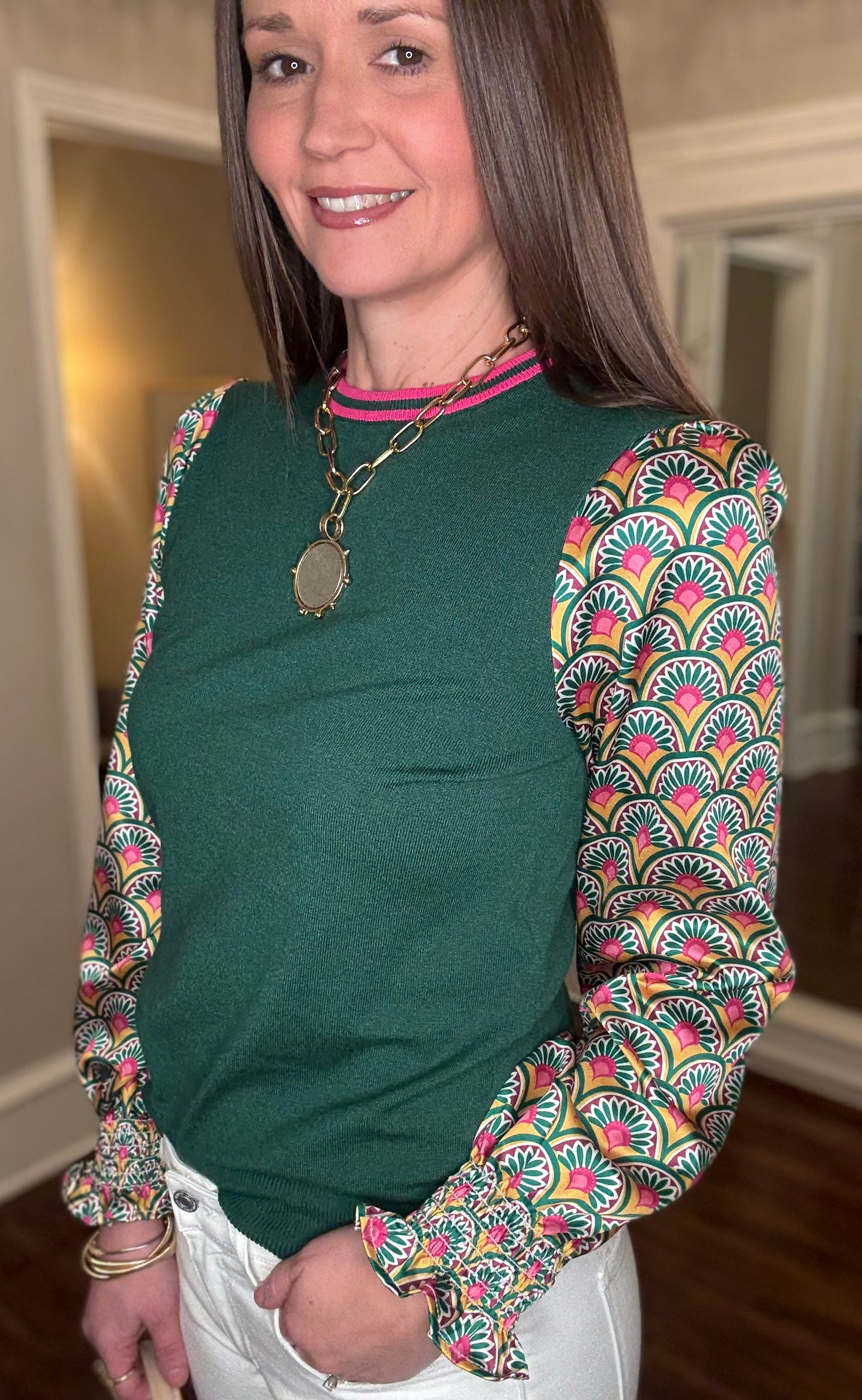 LOVE SOFT FLORAL PRINT SLV SWEATER 2.27