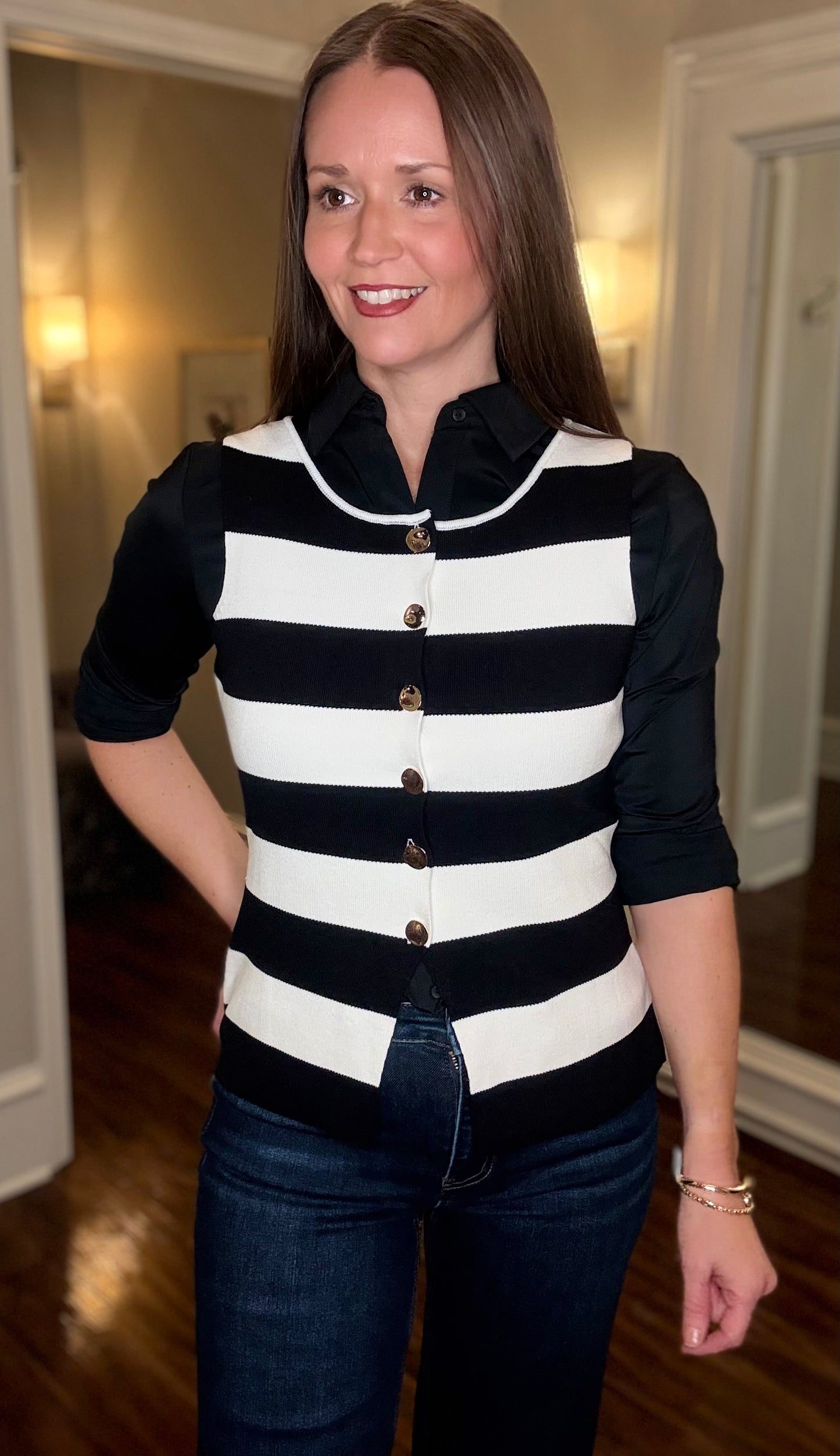 STRIPED BUTTON UP KNIT TOP 1.16