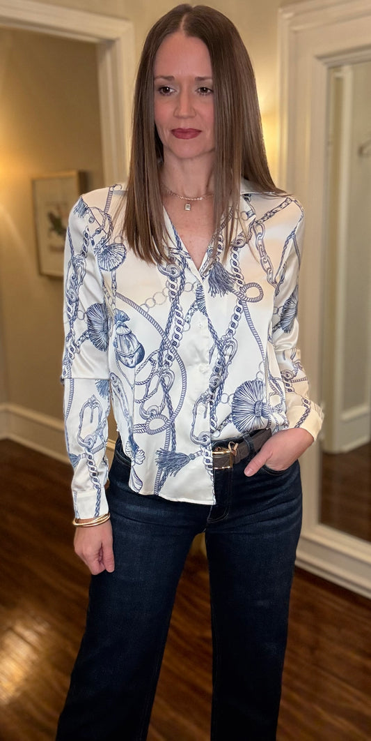 PRINTED SATIN BUTTON DOWN (multiple colors) 11.24