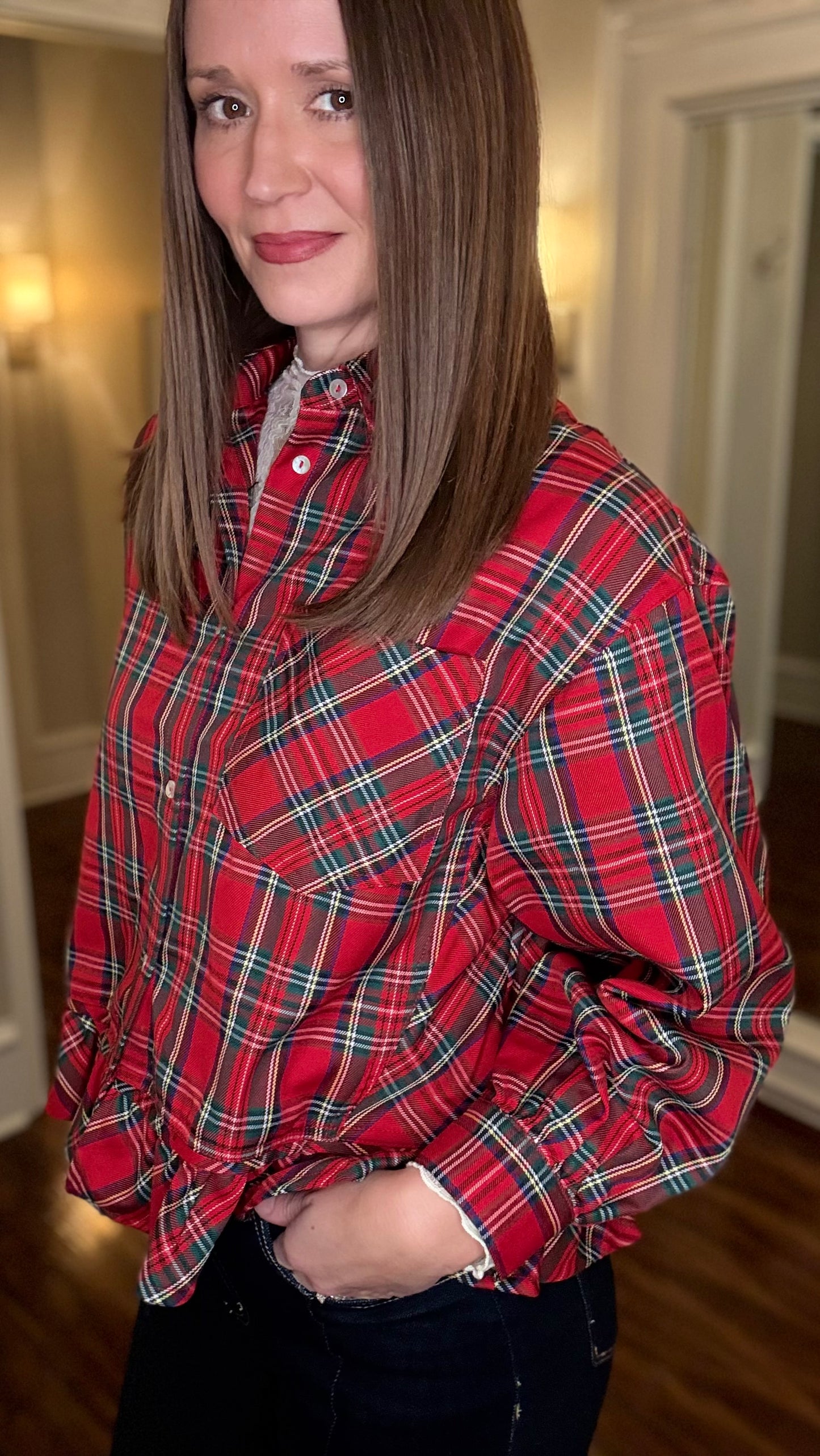 PLAID RUFFLE HEM SHIRT 12.10