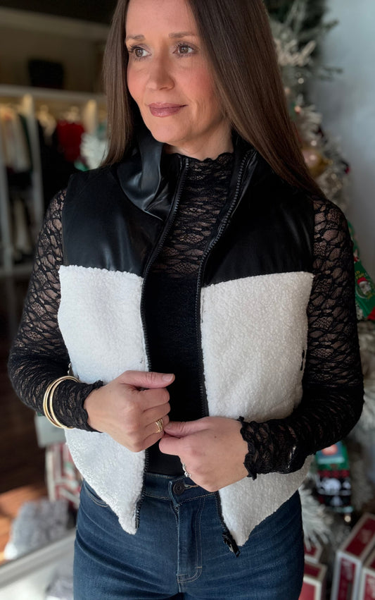 FAUX LEATHER SHERPA VEST 11.24