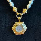 SUSAN SHAW MIXED METAL LIRA AND PEARL NECKLACE 9.26