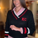 KC RED AND BLACK V NECK SWEATER 9.30