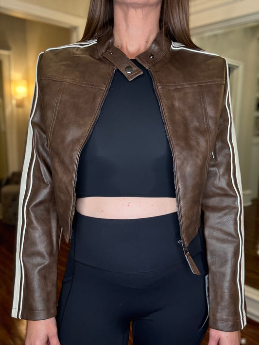 BROWN VEGAN LEATHER JACKET 8.5