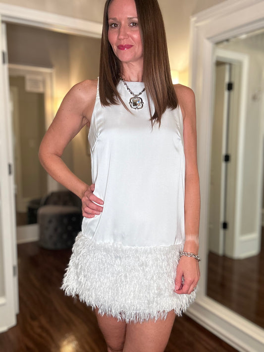 ENTRO OFF WHITE DRESS WITH FEATHERS 9.17