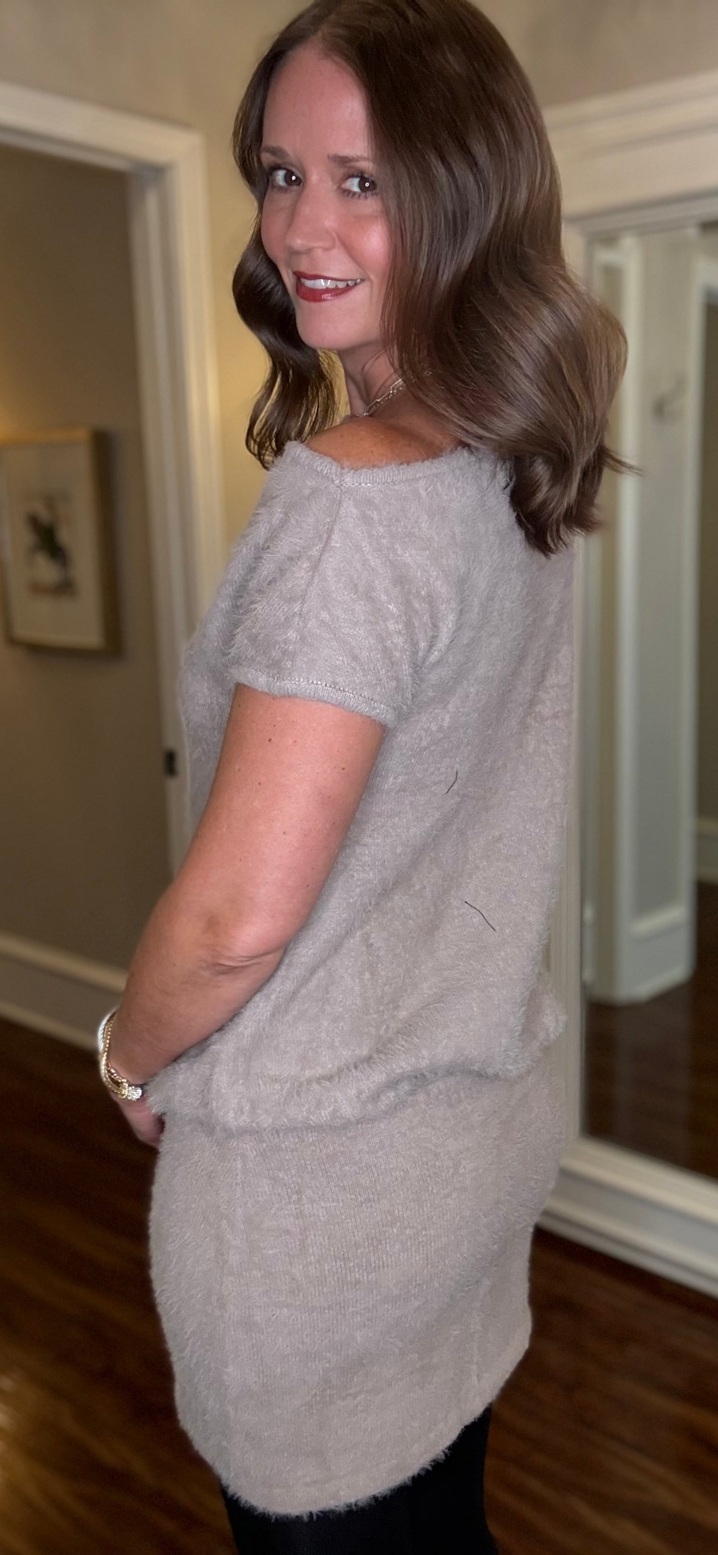 FUZZY ONE SHOULDER SWEATER DRESS 9.15