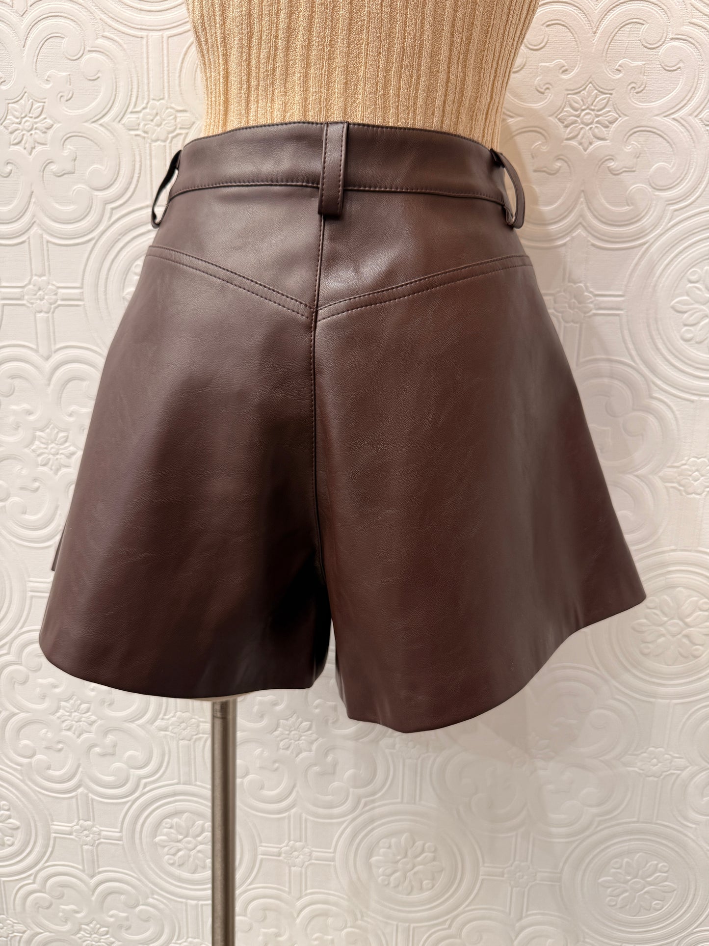 MUSTARD SEED FLARED LEATHER SHORTS 8.28