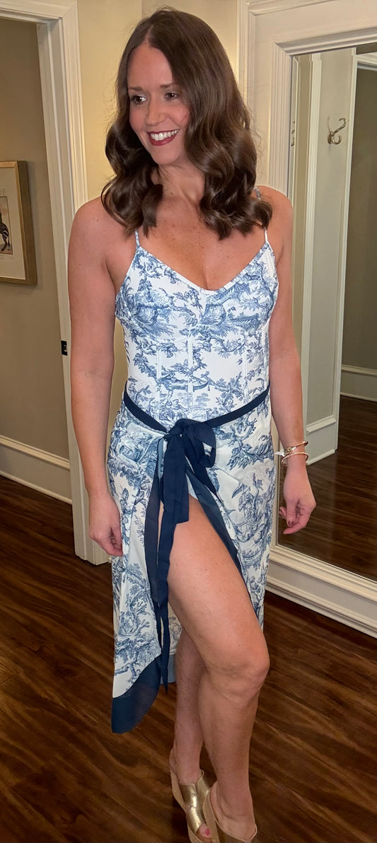 TOILE PRINT SWIMSUIT WITH COVER UP 12.23