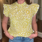 THML CHARTREUSE FLORAL PRINT TOP 4.10