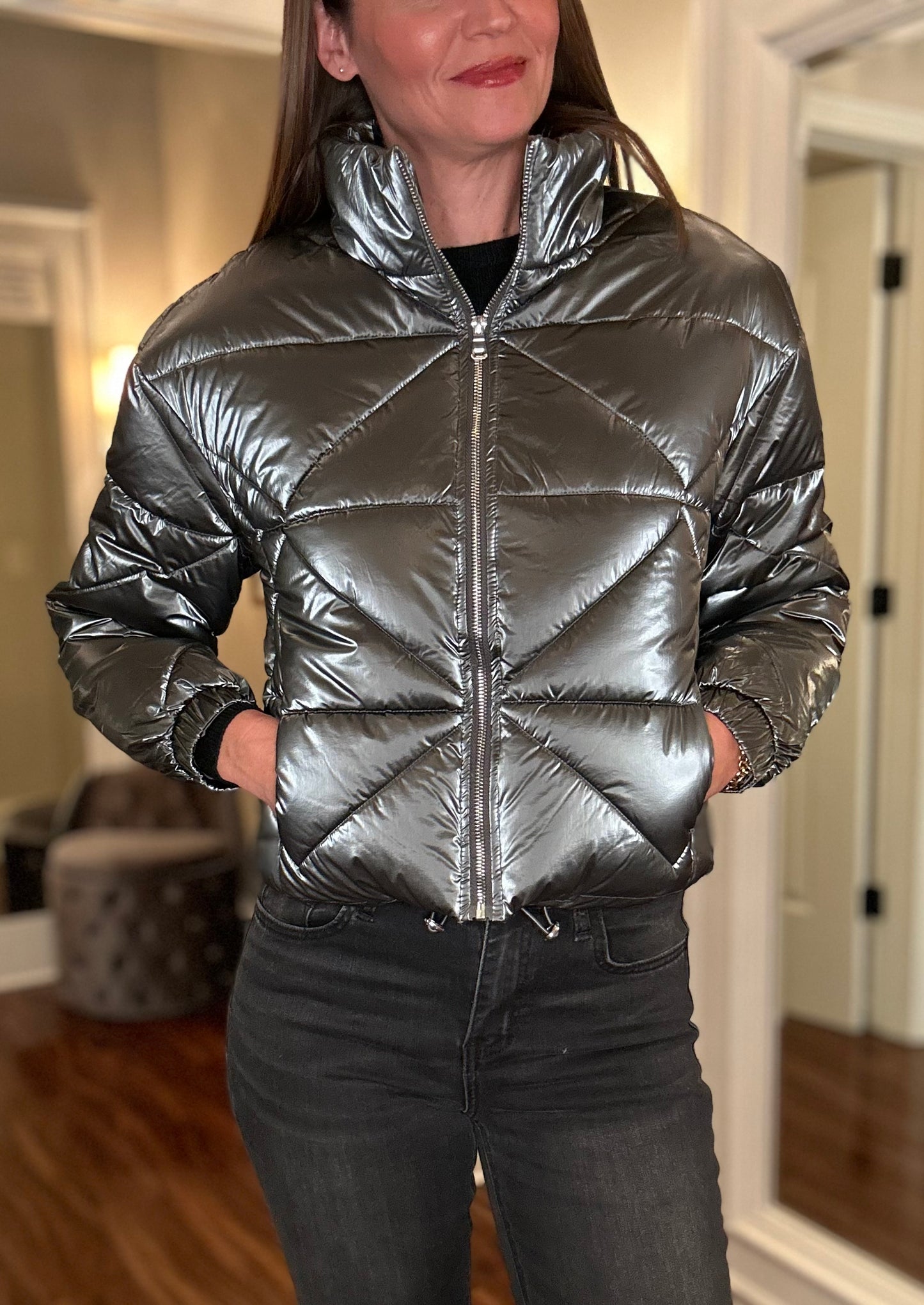 MOLLY BRACEKN GUN METAL PUFFER COAT FINAL SALE