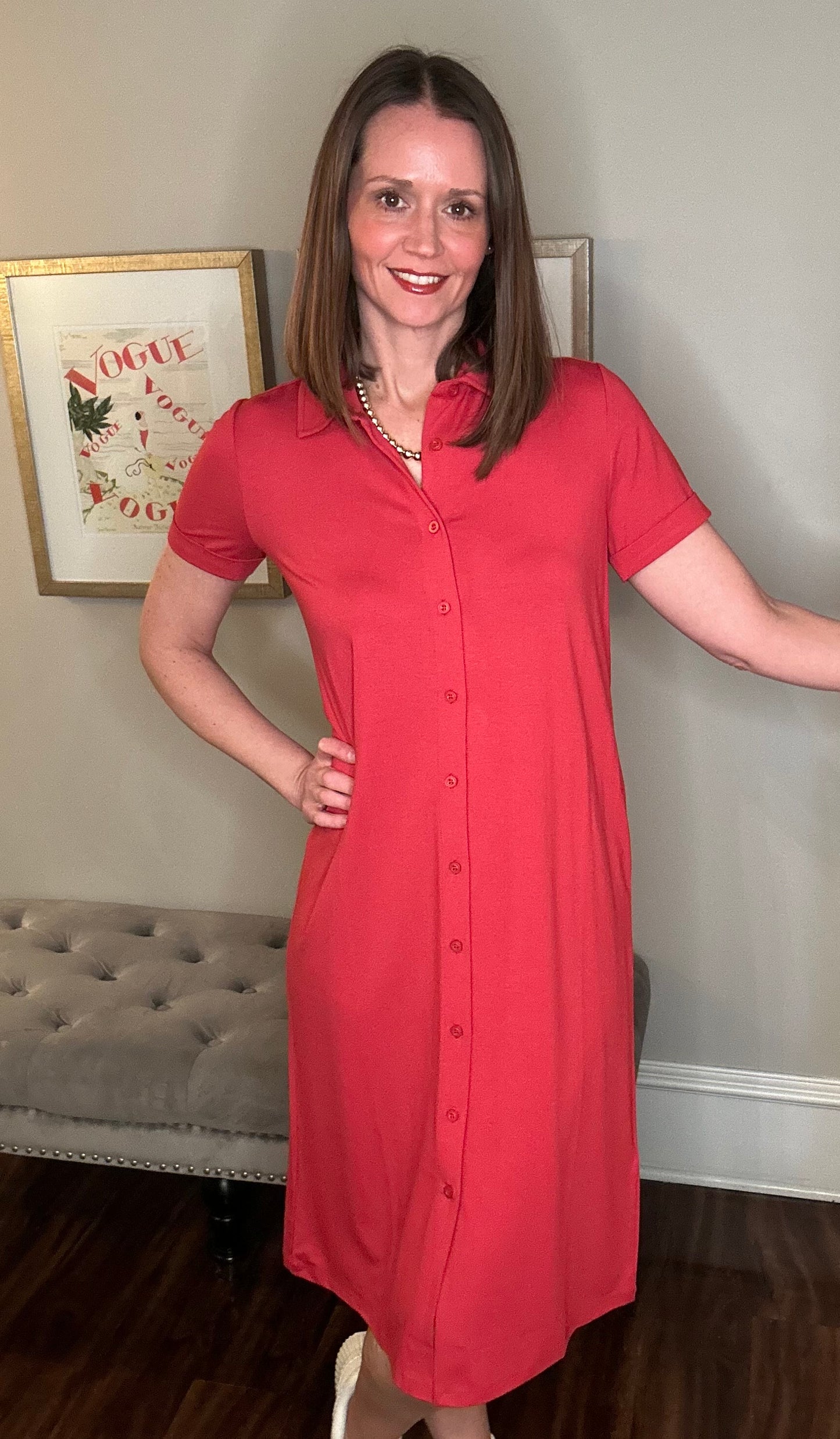 YEST SOFT RED POLO STYLE  DRESS