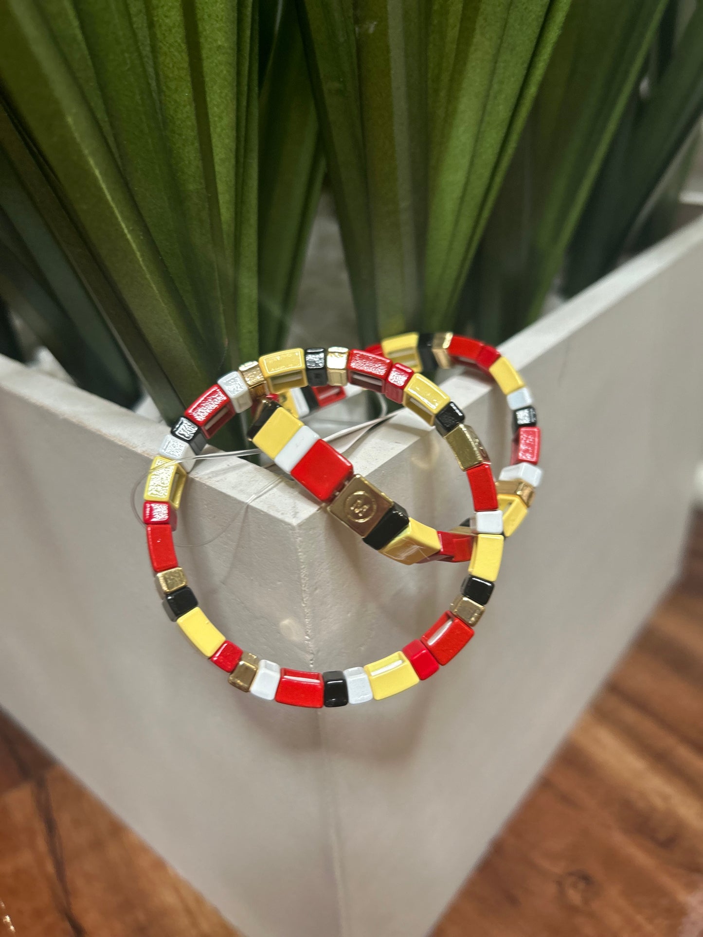 RED, YELLOW, AND BLACK TILE BRACELET 8.5