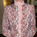 LOVE SOFT RUST FLORAL STRIPED TRIM TOP 1.27