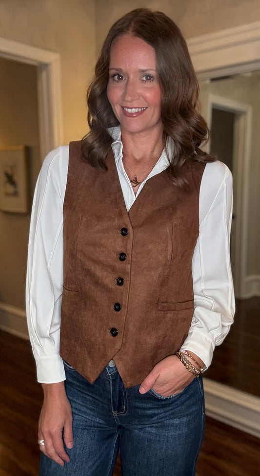MOLLY BRACKEN SUEDE BUTTON VEST 9.2