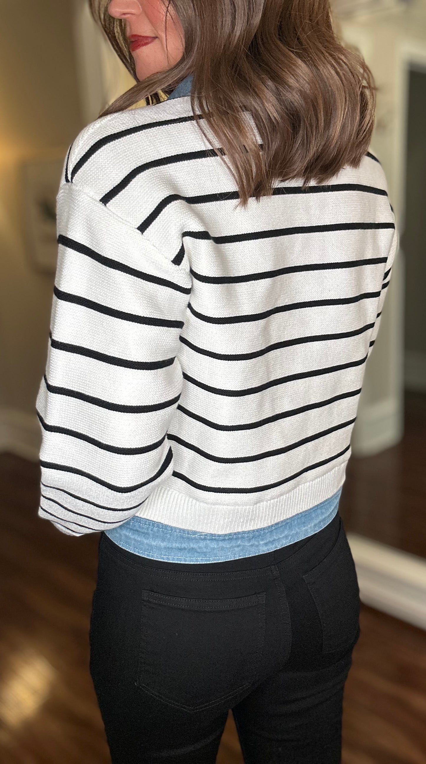 MABLE STRIPE KNIT & DENIM CARDI  12.23