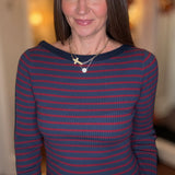 TRU LUXE STRIPE SWEATER WITH CROCHET TRIM 9.26