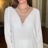 CROCHET TRIM V-NECK BLOUSE 12.23