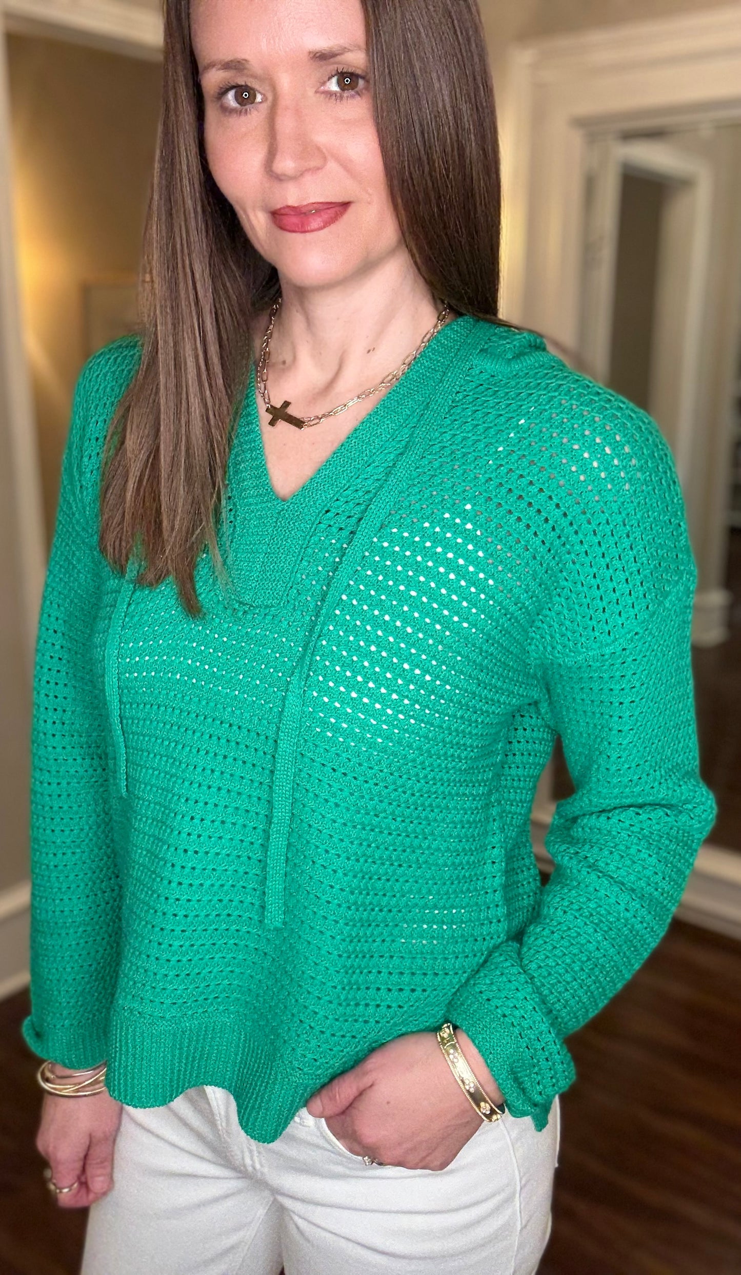 HEM AND THREAD V-NECK HOODED SWEATER (multiple colors) 2.3