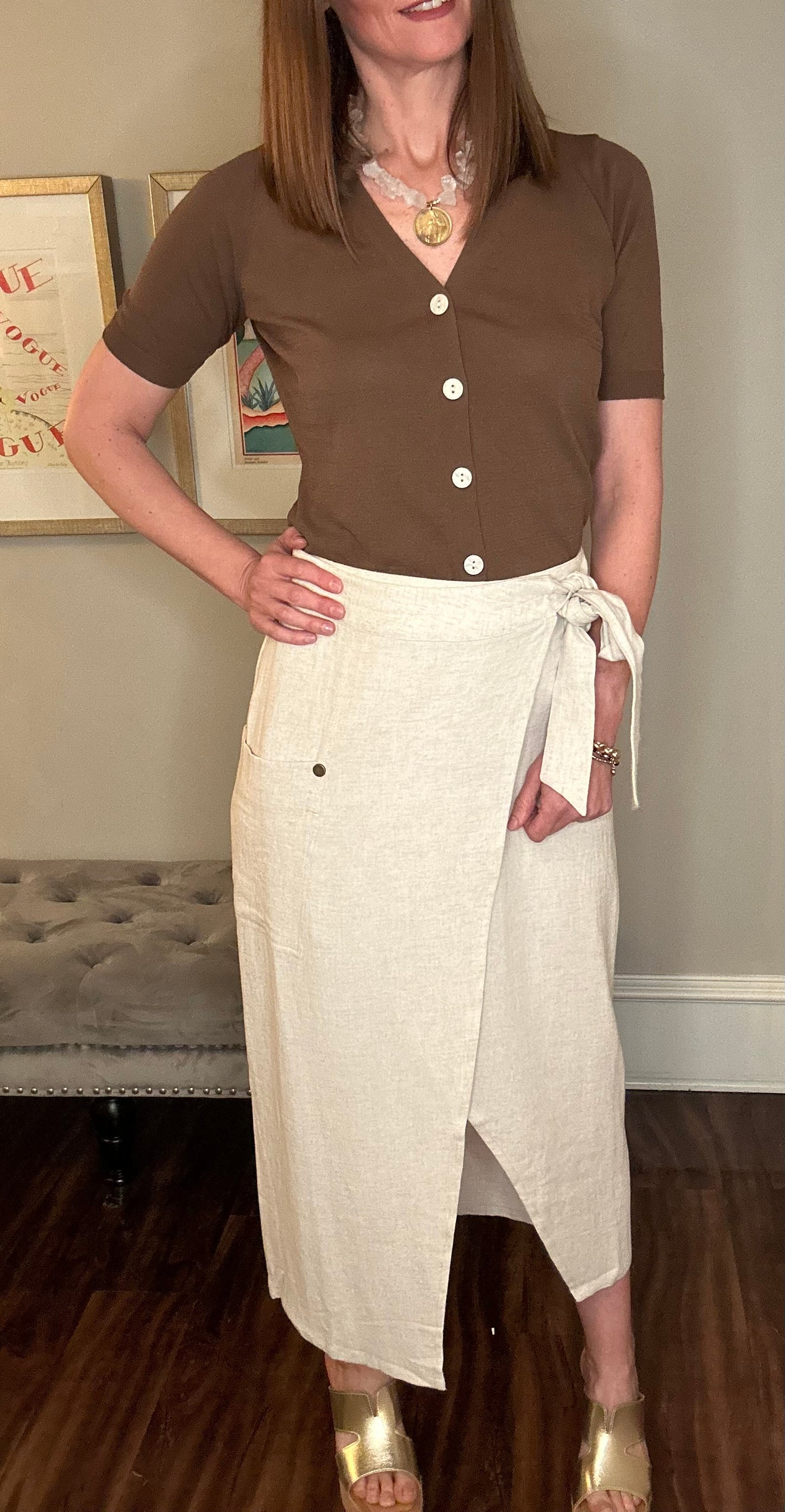 APRICOT LINEN MIX CARGO WRAP SKIRT 3.28