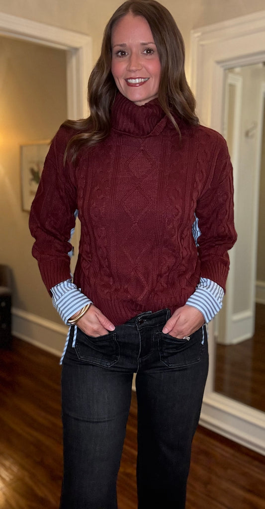 FDJ MIXED MATERIAL CABLE SWEATER 8.13