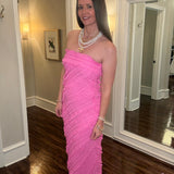 HOT PINK STRAPLESS RUFFLED MAXI DRESS 5.4
