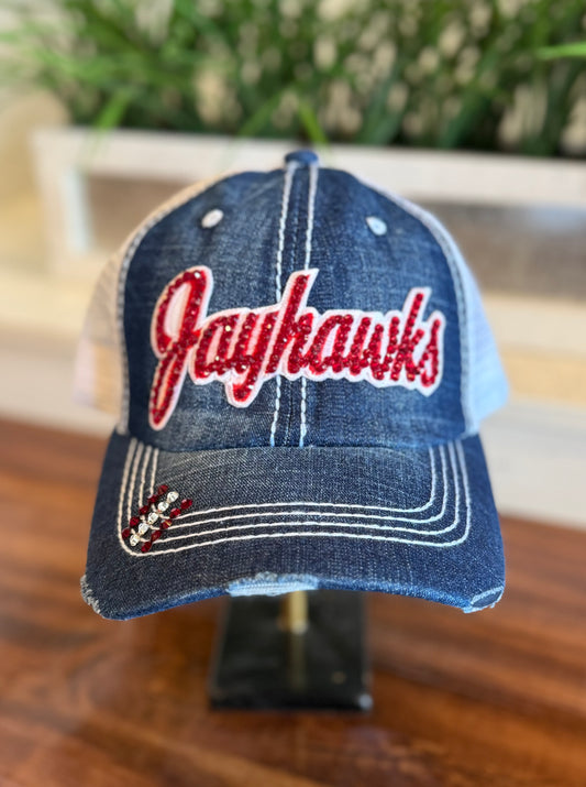 JAYHAWKS SEQUIN TRUCKER HAT 8.15