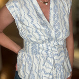 CURRENT AIR WHITE/BLUE BUTTON DOWN WITH BOW 5.12