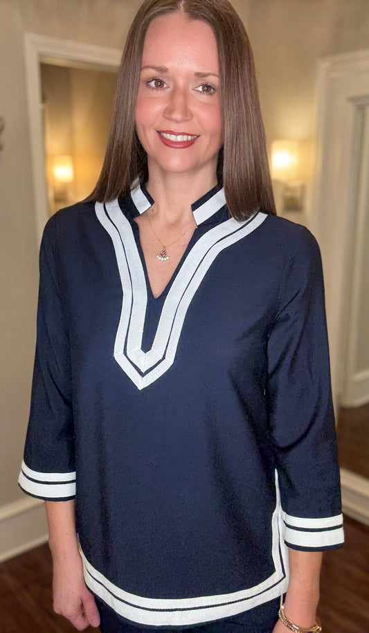 MULTIPLES 3/4 SLV NOTCH COLOR W/TRIM TOP (multiple colors) 1.15