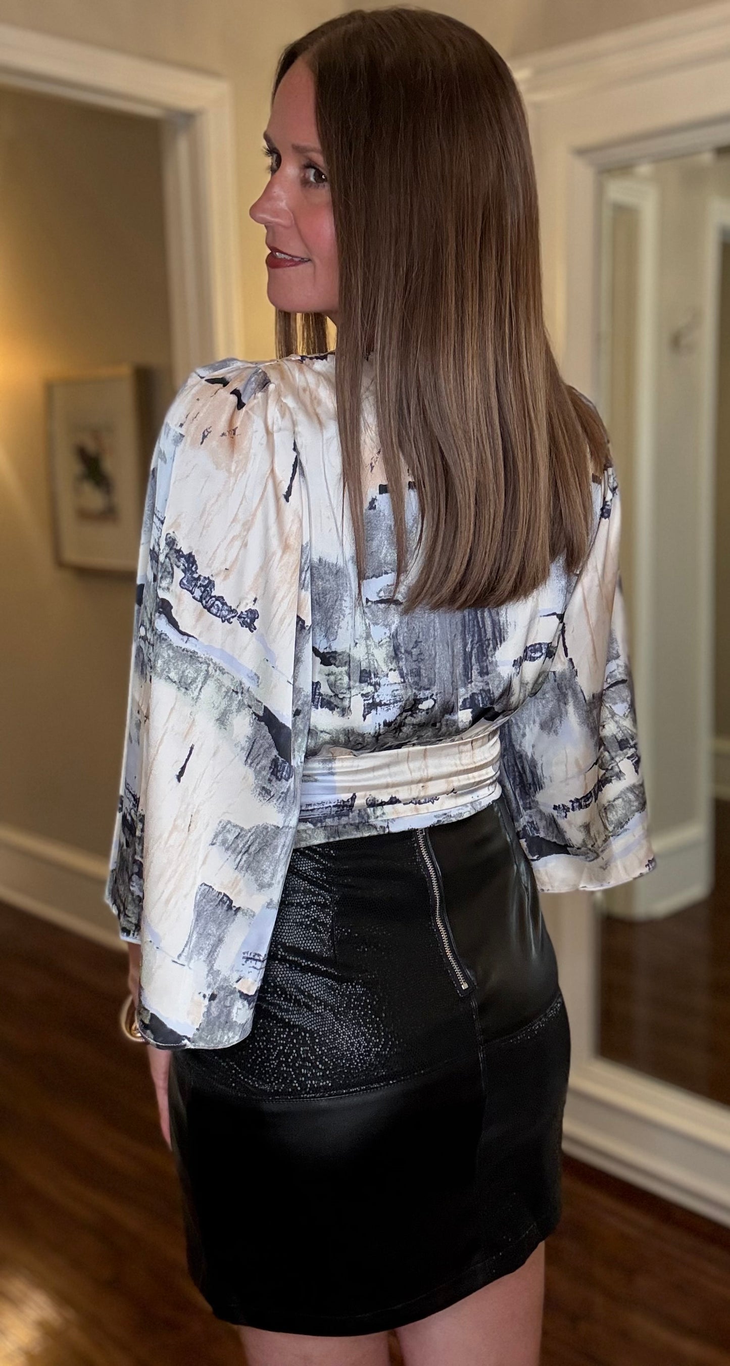 ENTRO LONG SLEEVE TIE WAIST SATIN TOP 7.11