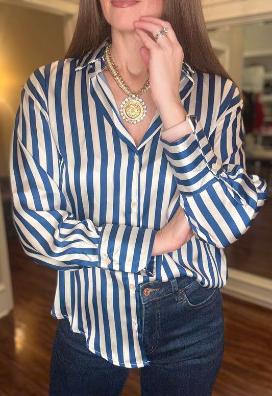 BLUE STRIPED SATIN BLOUSE 12.23
