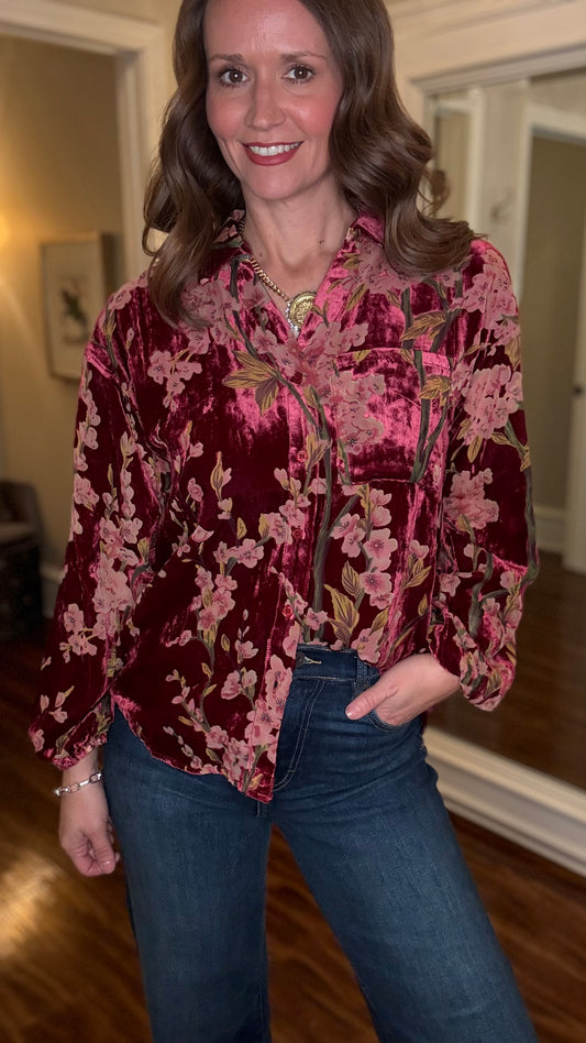 JODIFL BURGUNDY VELVET TOP 10.21
