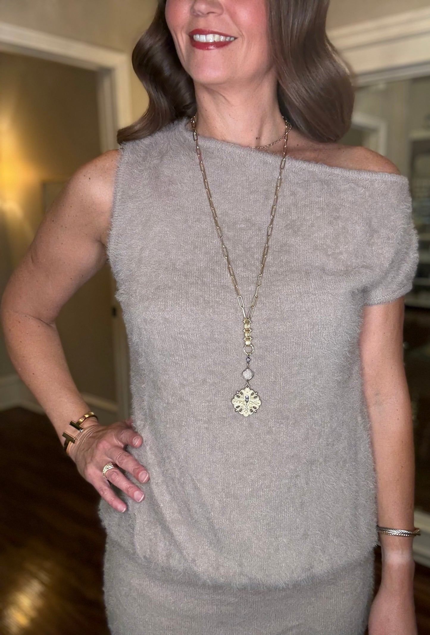 FUZZY ONE SHOULDER SWEATER DRESS 9.15