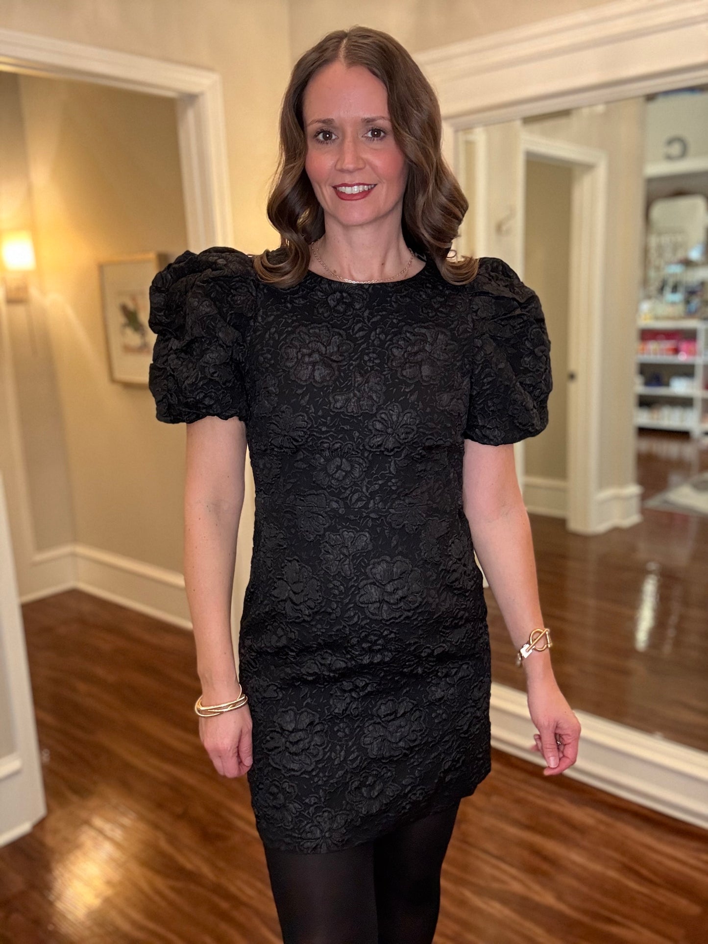 JACQUARD DRESS WITH PUFF SLEEVE 11.6