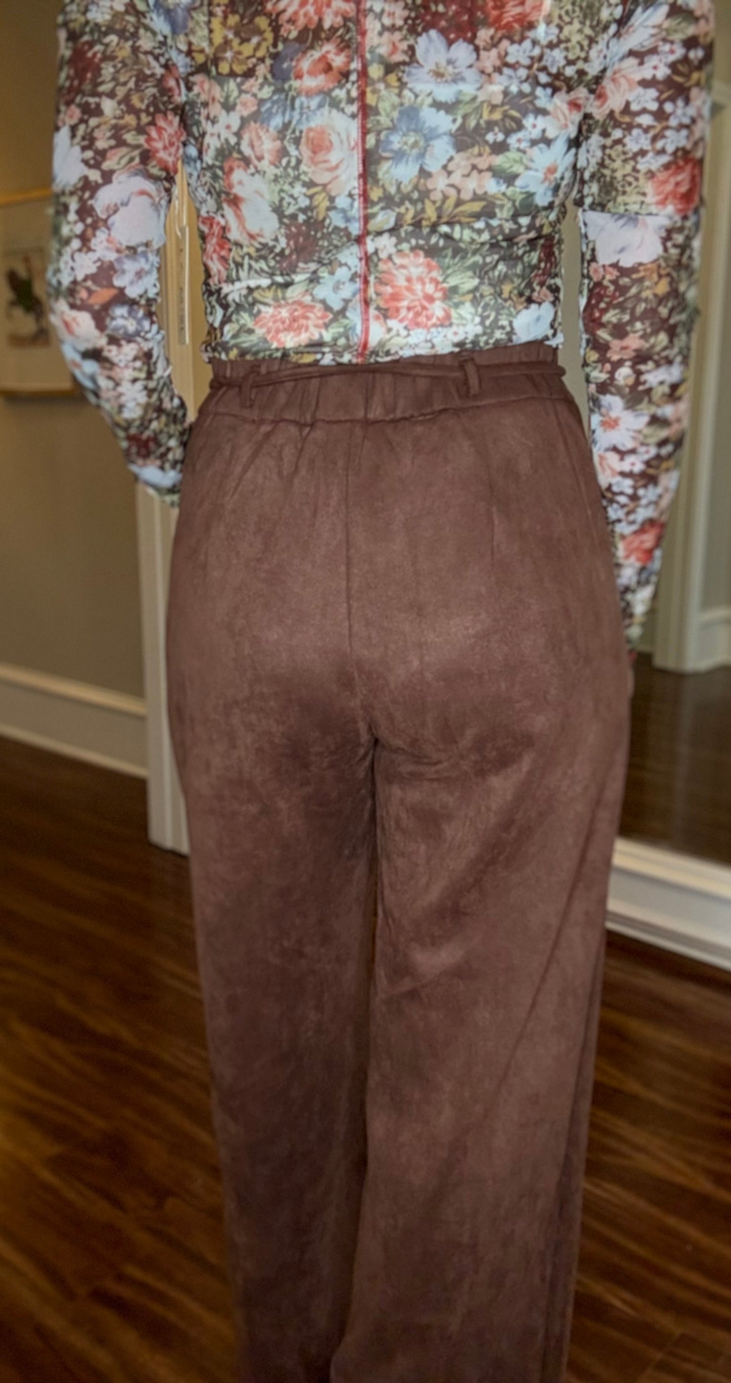 ENTRO BROWN WIDE LEG FAUX SUEDE PANTS 9.11