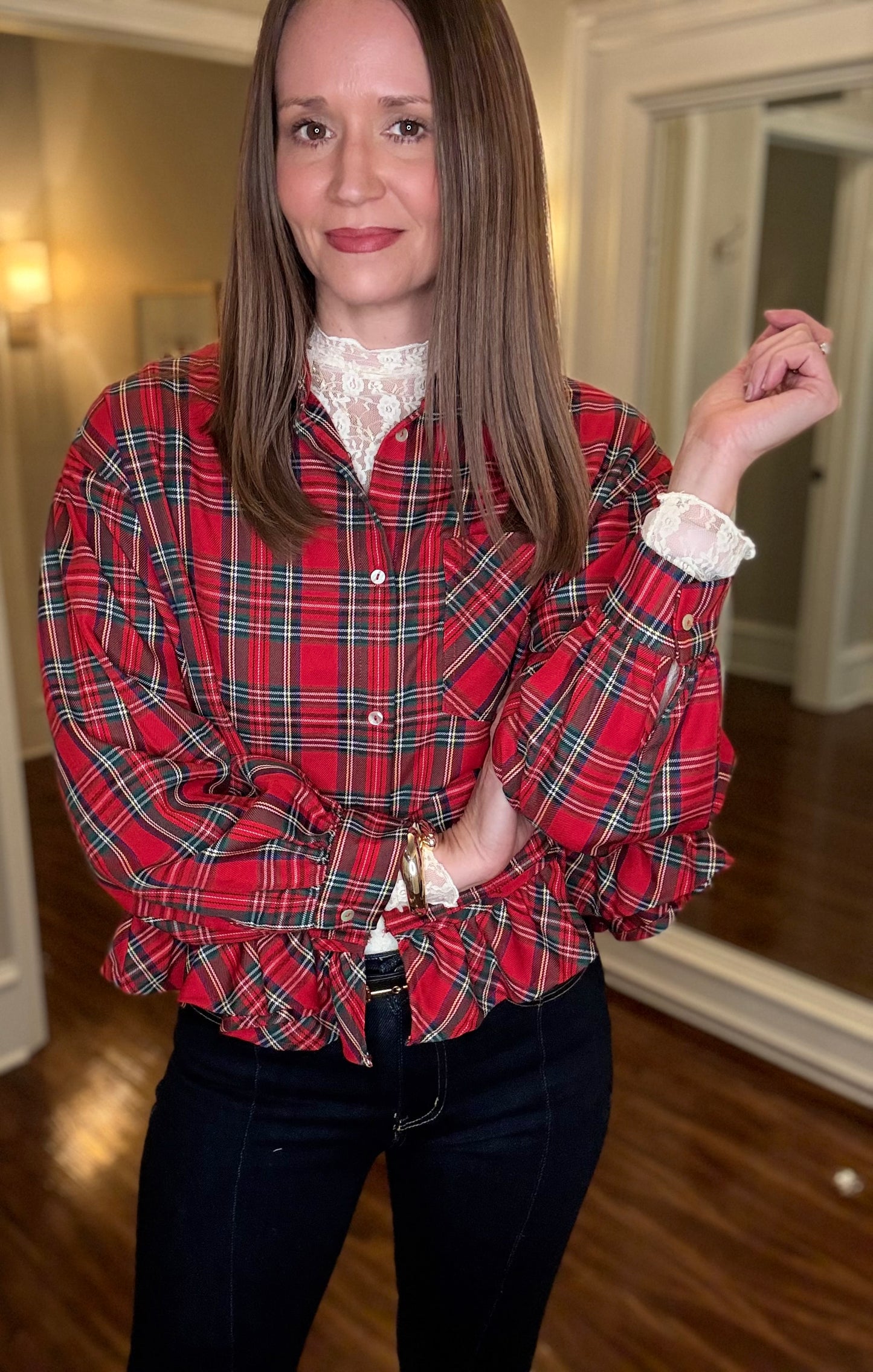 PLAID RUFFLE HEM SHIRT 12.10