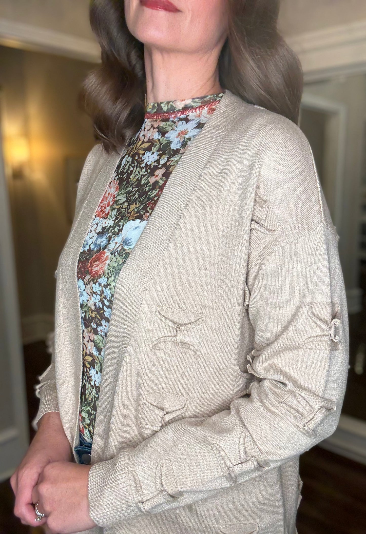 MULTIPLES OPEN FRONT SHAWL COLLAR CARDIGAN 9.15