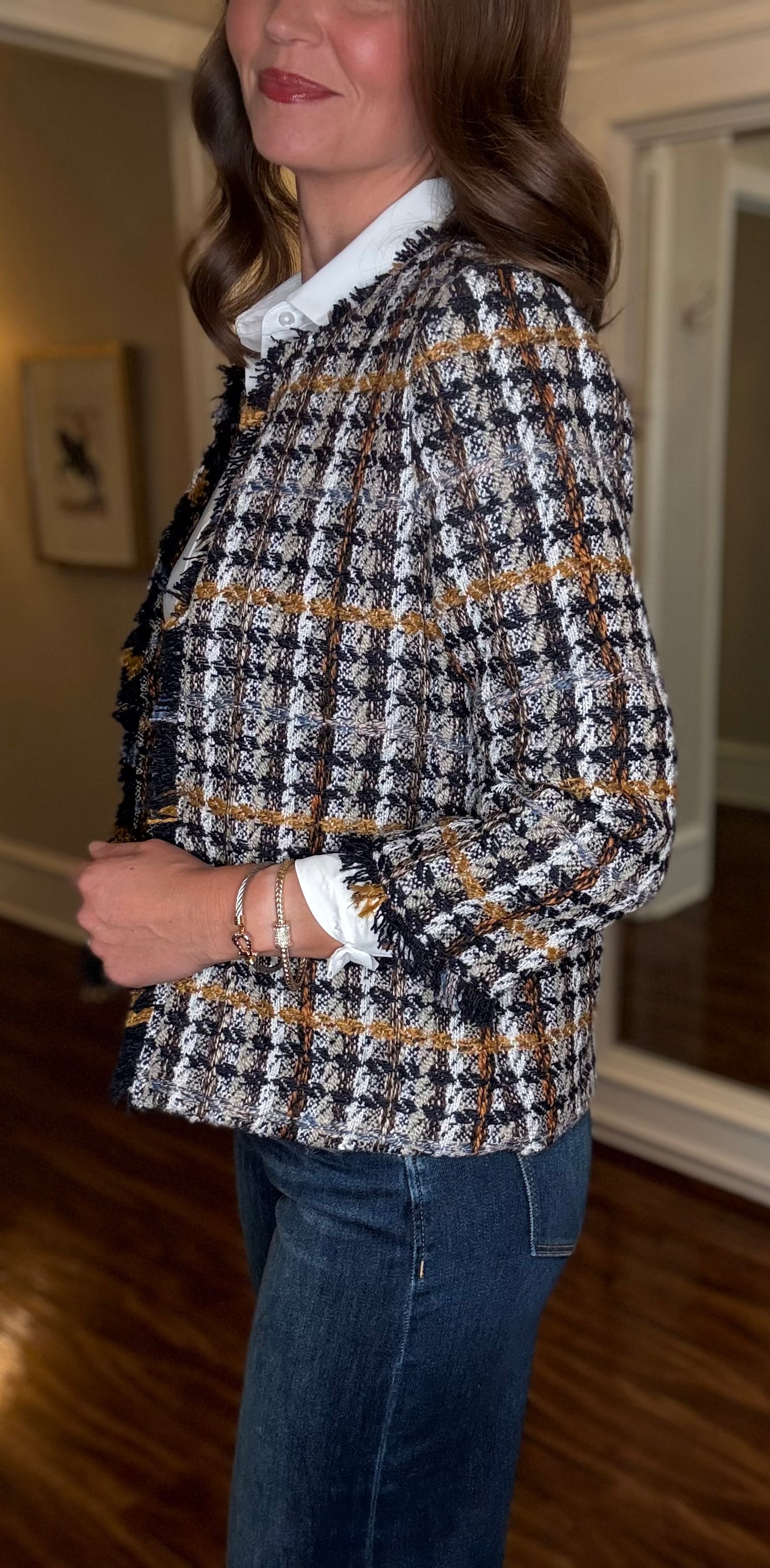 MULTIPLES OPEN FRONT FRINGE JACKET 9.15