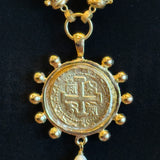 SUSAN SHAW PERUVIAN COIN ON FRESHWATER PEARL NECKLACE 9.26