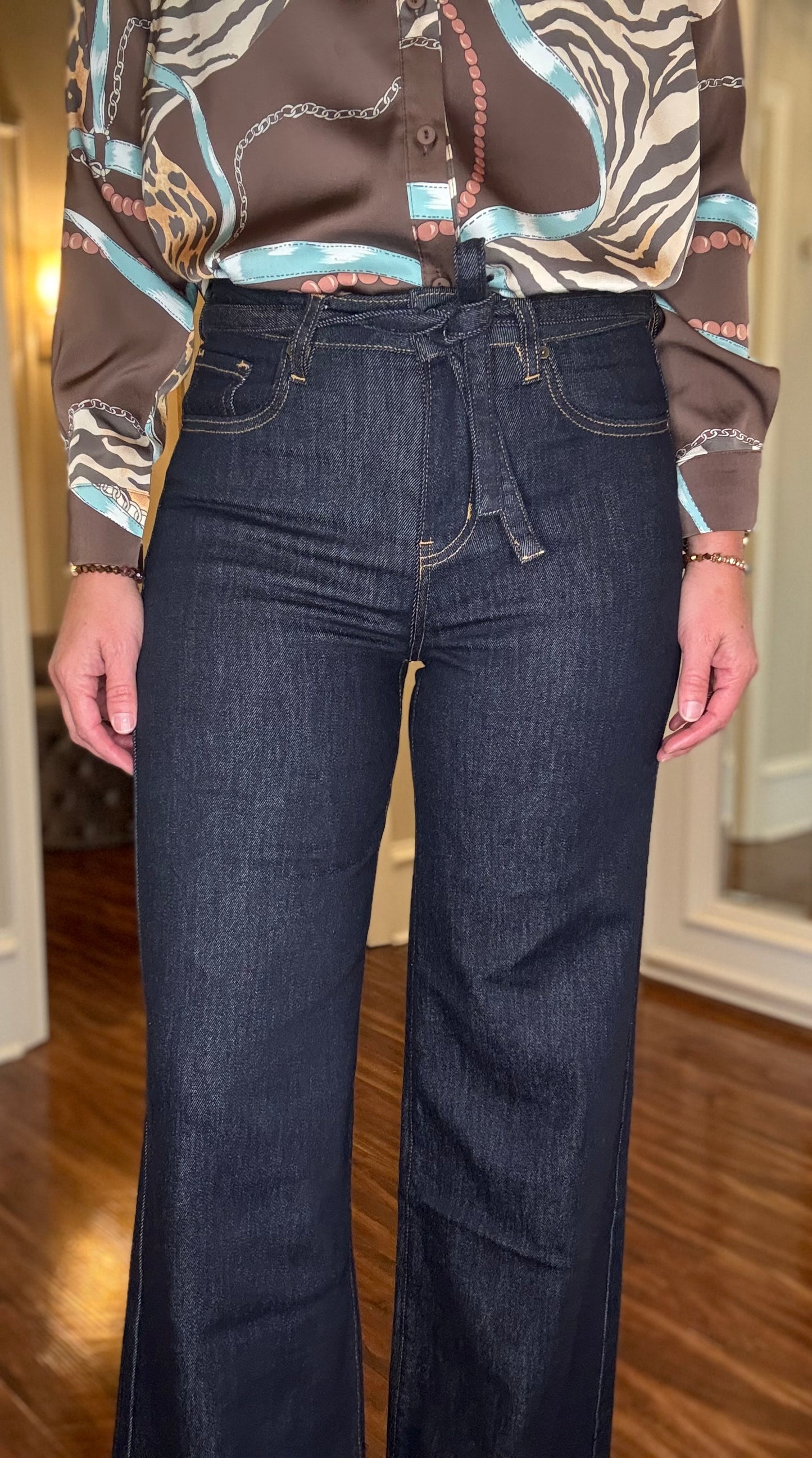 BAYEAS HIGH RISE BELTED WIDE LEG INDIGO 9.30