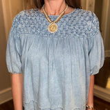SMOCKED DETAIL DENIM TOP 3.13
