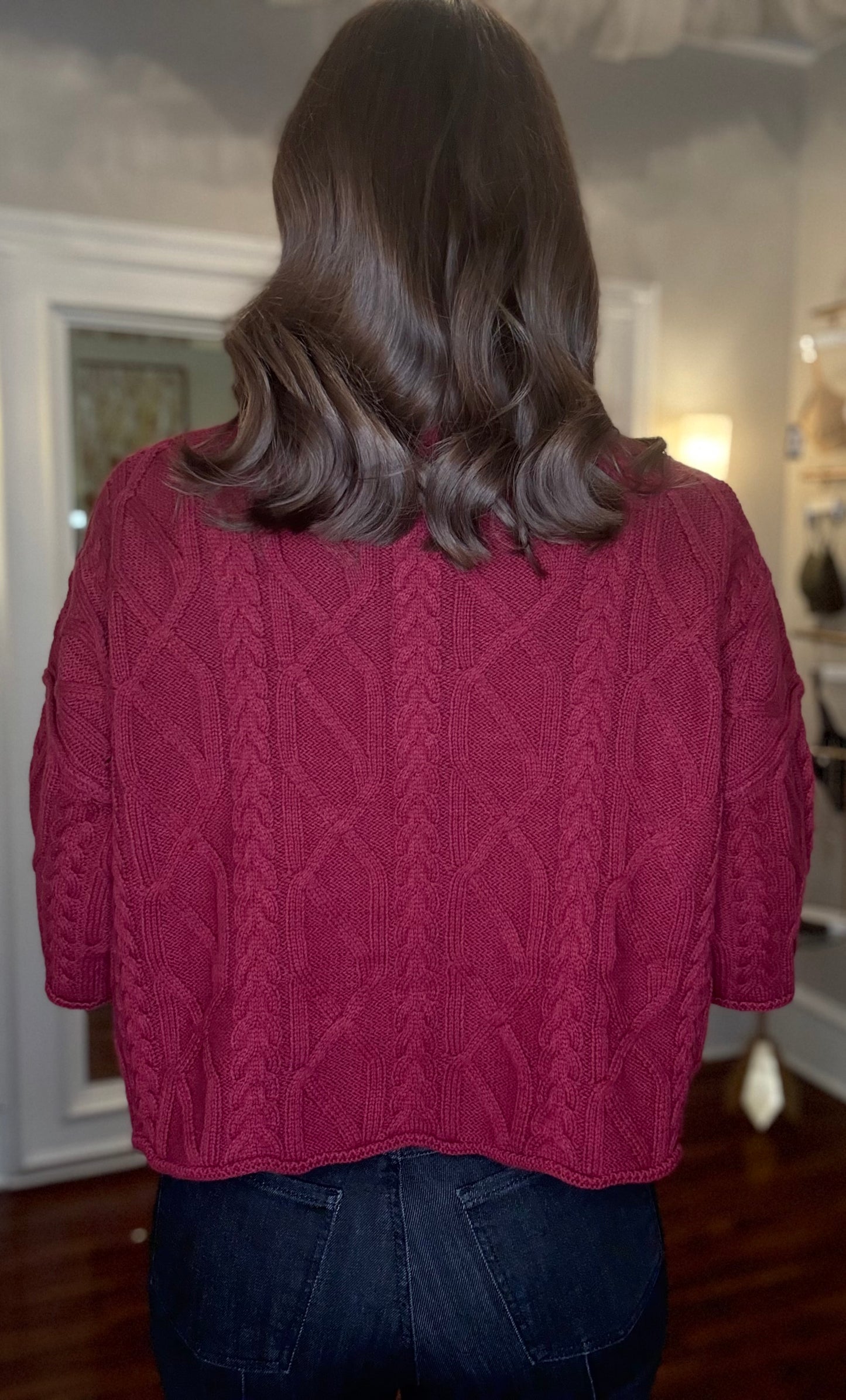 ENTRO SHORT SLV CABLE KNIT CREW NECK 10.15