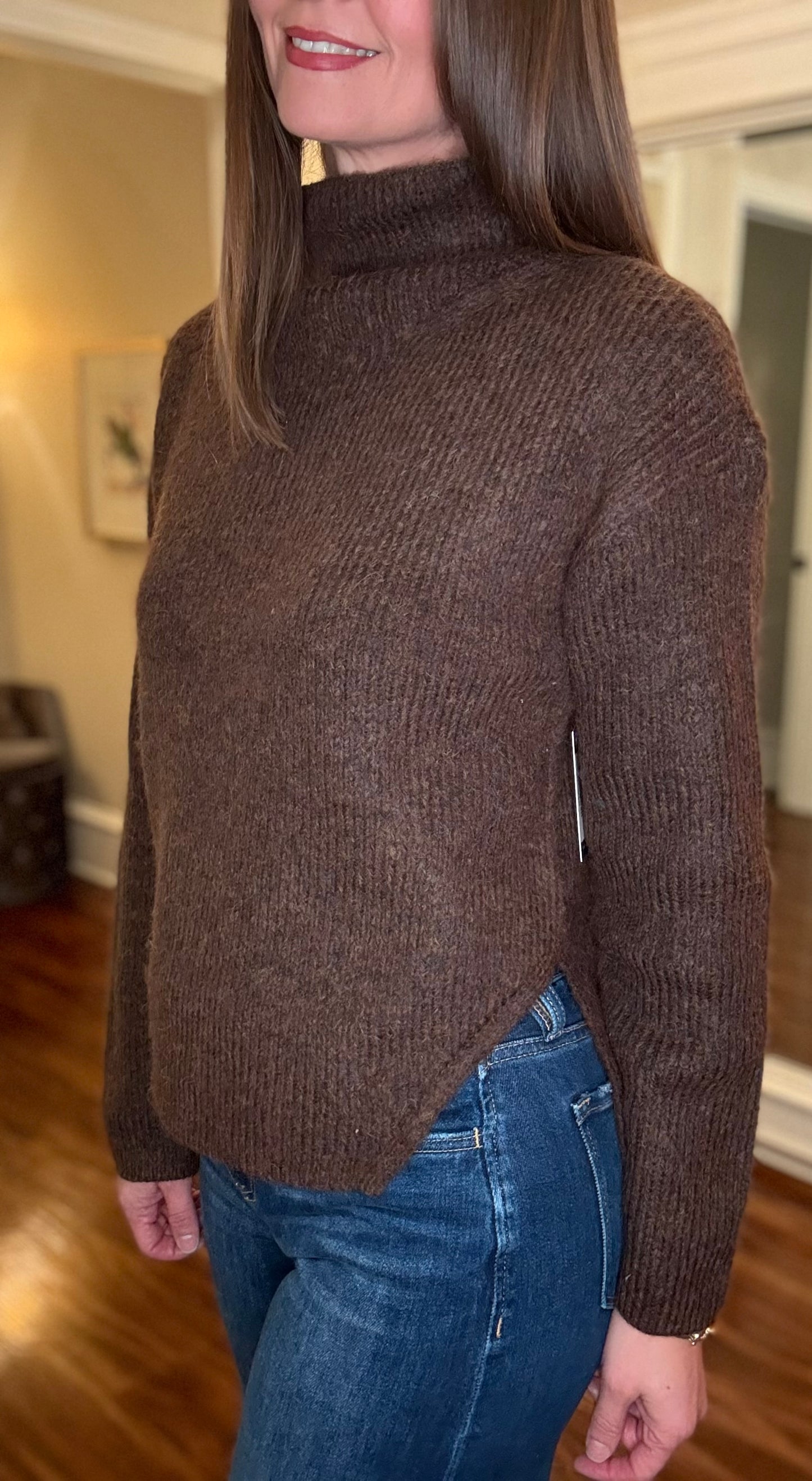 RD STYLE BROWN COWL NECK SWEATER 10.24