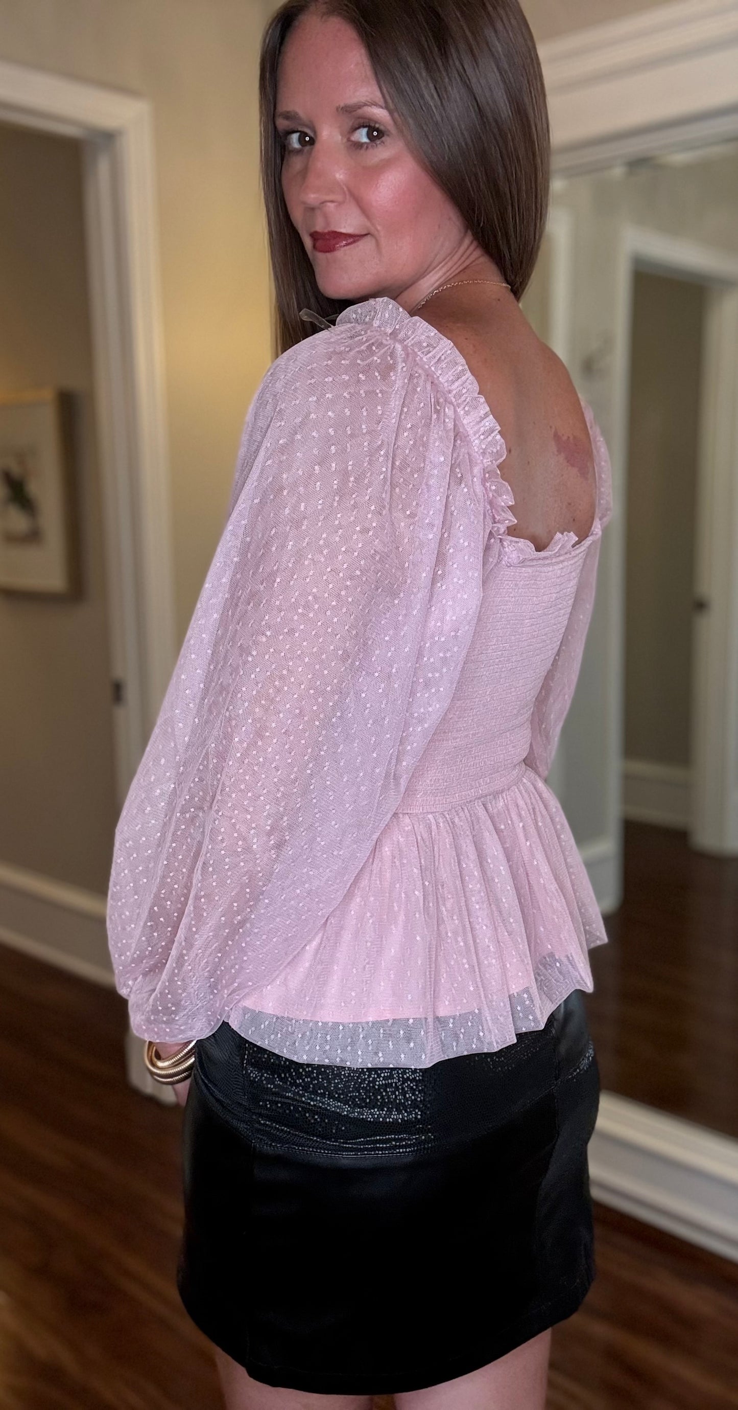 ENTRO SMOCKED SHEER SLEEVE TOP (multiple colors) 7.11