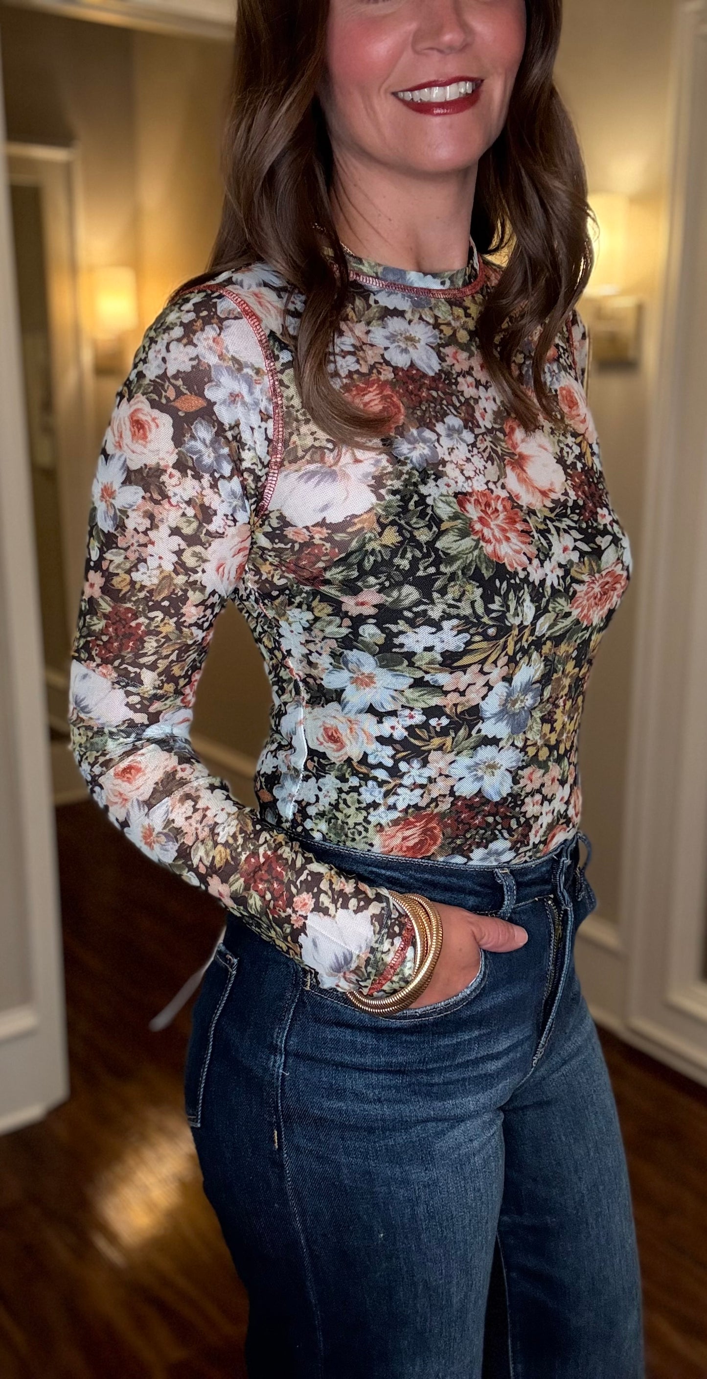 LA MIEL SEMI SHEER LS PRINT LAYERING TOP 8.17