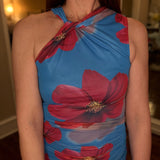 BLUE BODYCON DRESS WITH RED FLOWERS 3.2