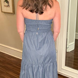 B&Y AERIES HALTER DRESS BLUE STRIPED 6.13