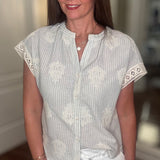 EMBROIDERED STRIPE BUTTON UP 7.2
