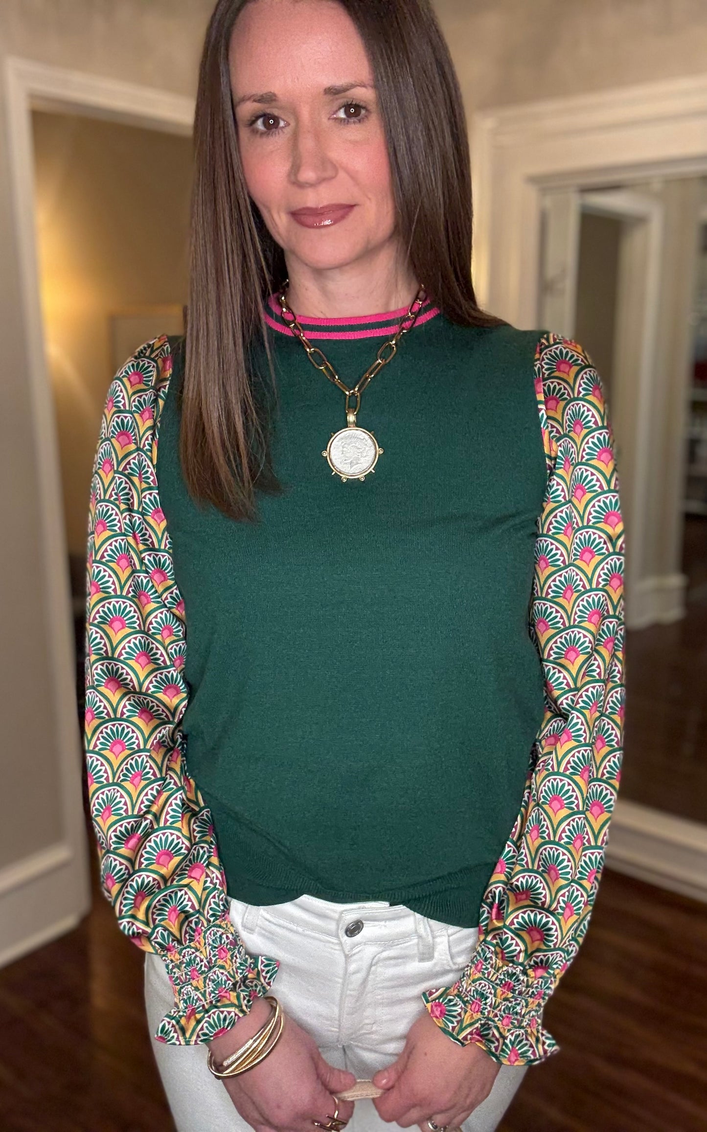 LOVE SOFT FLORAL PRINT SLV SWEATER 2.27