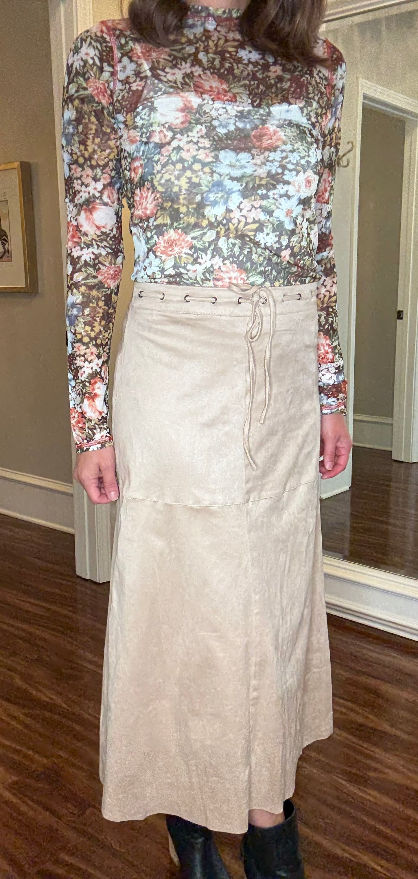 DRAWSTRING SUEDE A-LINE SKIRT 9.15
