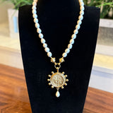SUSAN SHAW PERUVIAN COIN ON FRESHWATER PEARL NECKLACE 9.26